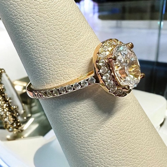 Rose Gold Over Sterling CZ Halo Ring - Picture 5 of 9